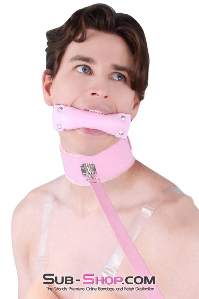 0536LT-SIS Pink Furry Sissy Training Bondage Pretty Sissy Boi Slave Collar & Leash Set - Image 8