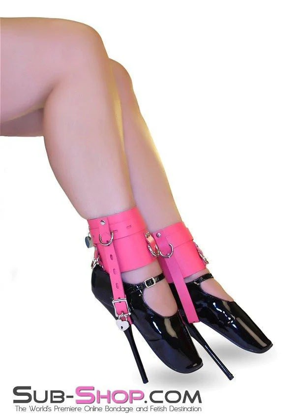 6793A      Enforced Femininity Hot Pink Locking Bondage Shoe Cuffs - Image 6