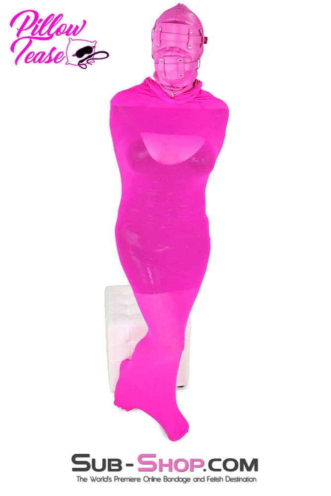 4730RS Hot Pink Locking Bondage Hood with Removable Dildo Gag & Blindfold - Image 11