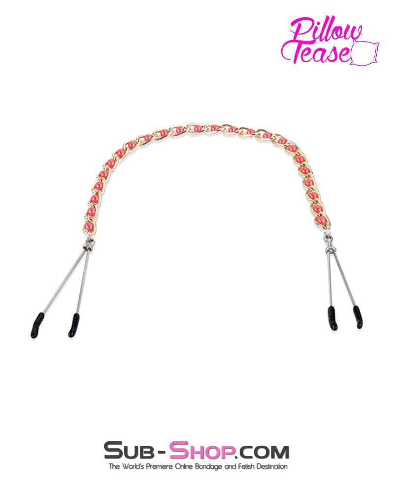 1488RS-SIS      Sissy Boi Pink Sissy Training Beaded Gold Standard Beaded Jewel Tweezer Clamps - Image 4