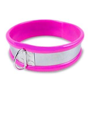 1417R-SIS      Sissy Boi Pretty Female Led Relationship Pink Rubber Lined Locking Stainless Steel Collar - Image 11