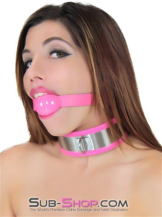 1417R-SIS      Sissy Boi Pretty Female Led Relationship Pink Rubber Lined Locking Stainless Steel Collar - Image 12