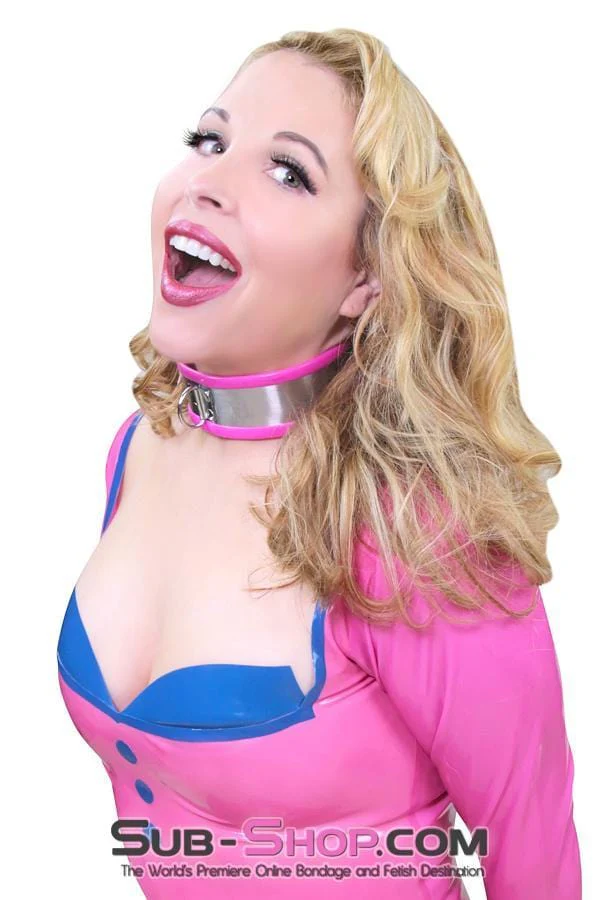 1417R-SIS      Sissy Boi Pretty Female Led Relationship Pink Rubber Lined Locking Stainless Steel Collar - Image 8