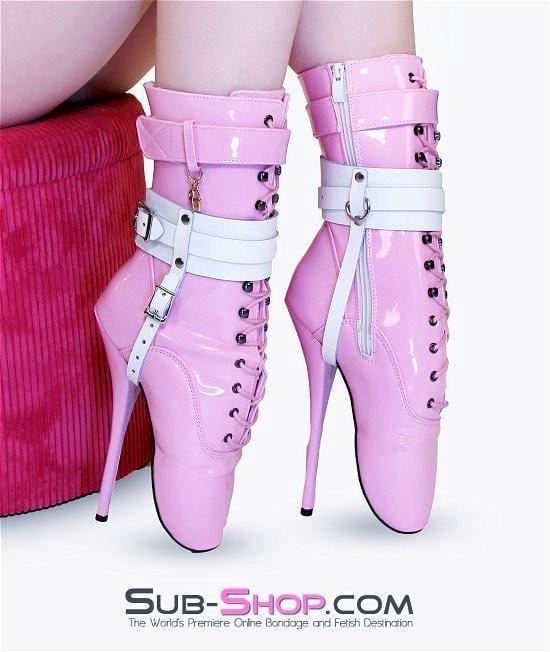 0747A-SIS      Sissy Bondage Buckling Ankle & Shoe Cuffs, White Leather - Image 4