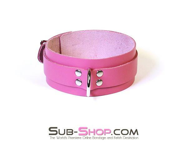 1661A      Slave to Love Hot Pink Leather Bondage Collar - Image 3