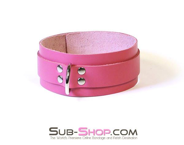 1661A      Slave to Love Hot Pink Leather Bondage Collar - Image 8