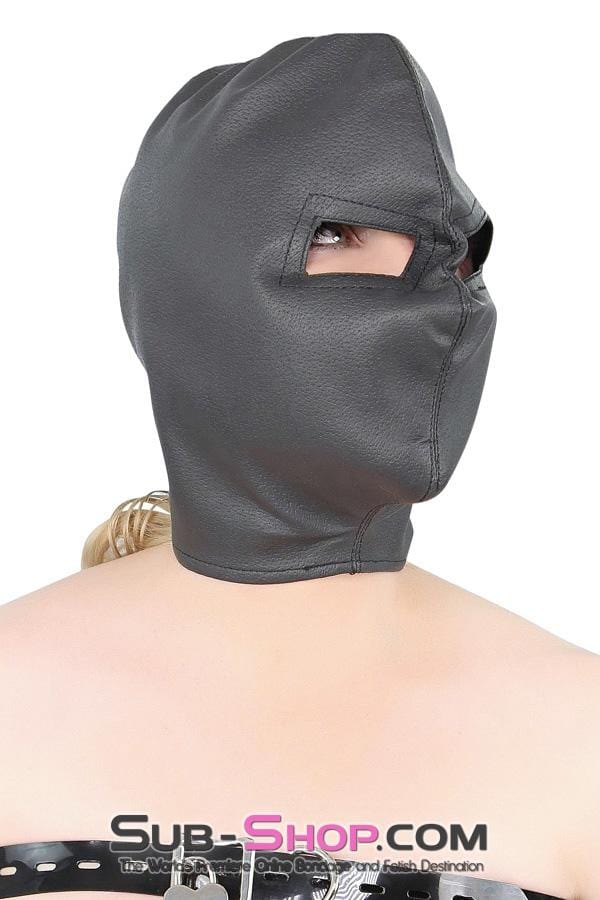 3443HS  Threat or Promise Open Eyes Black Bondage Hood - Image 5