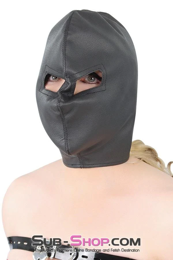 3443HS  Threat or Promise Open Eyes Black Bondage Hood - Image 8