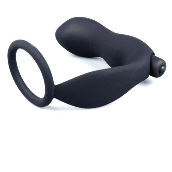 6838M      Vibrating Black Silicone 2 Point Prostate Pleaser with Cock Ring - Image 3
