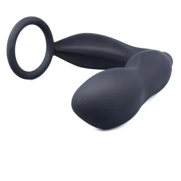 6838M      Vibrating Black Silicone 2 Point Prostate Pleaser with Cock Ring - Image 5