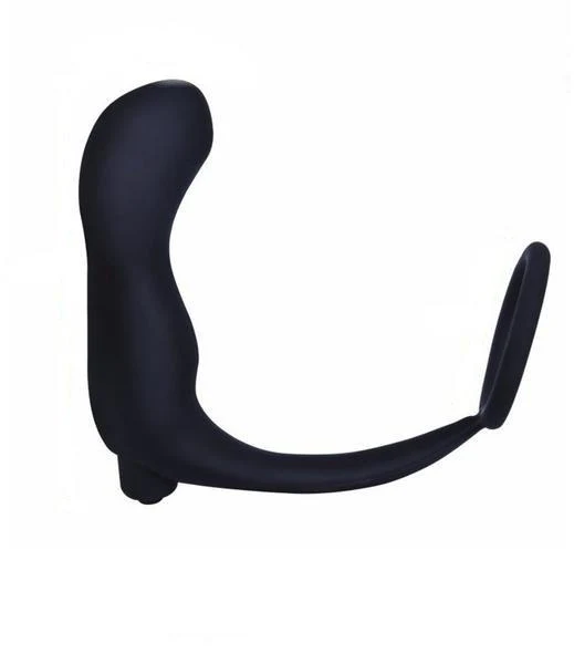 6838M      Vibrating Black Silicone 2 Point Prostate Pleaser with Cock Ring - Image 6